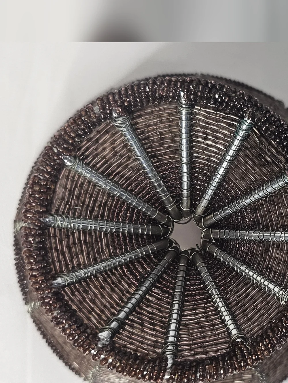 Vintage African Beaded Wire Bowl 7